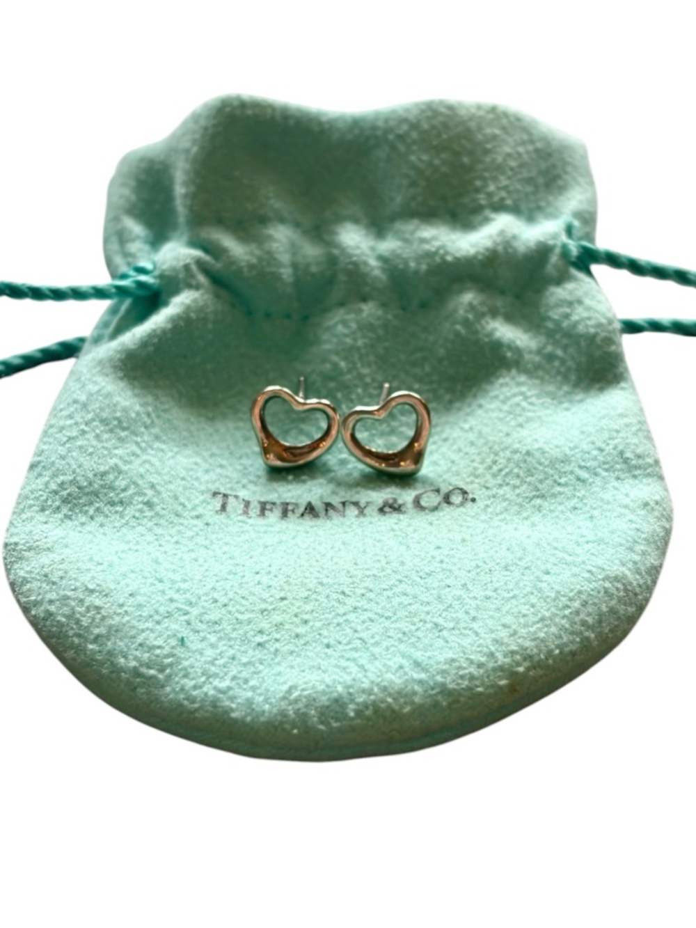 Tiffany & Co Elsa Peretti Open Heart Sterling Silver Stud Earrings Vintage